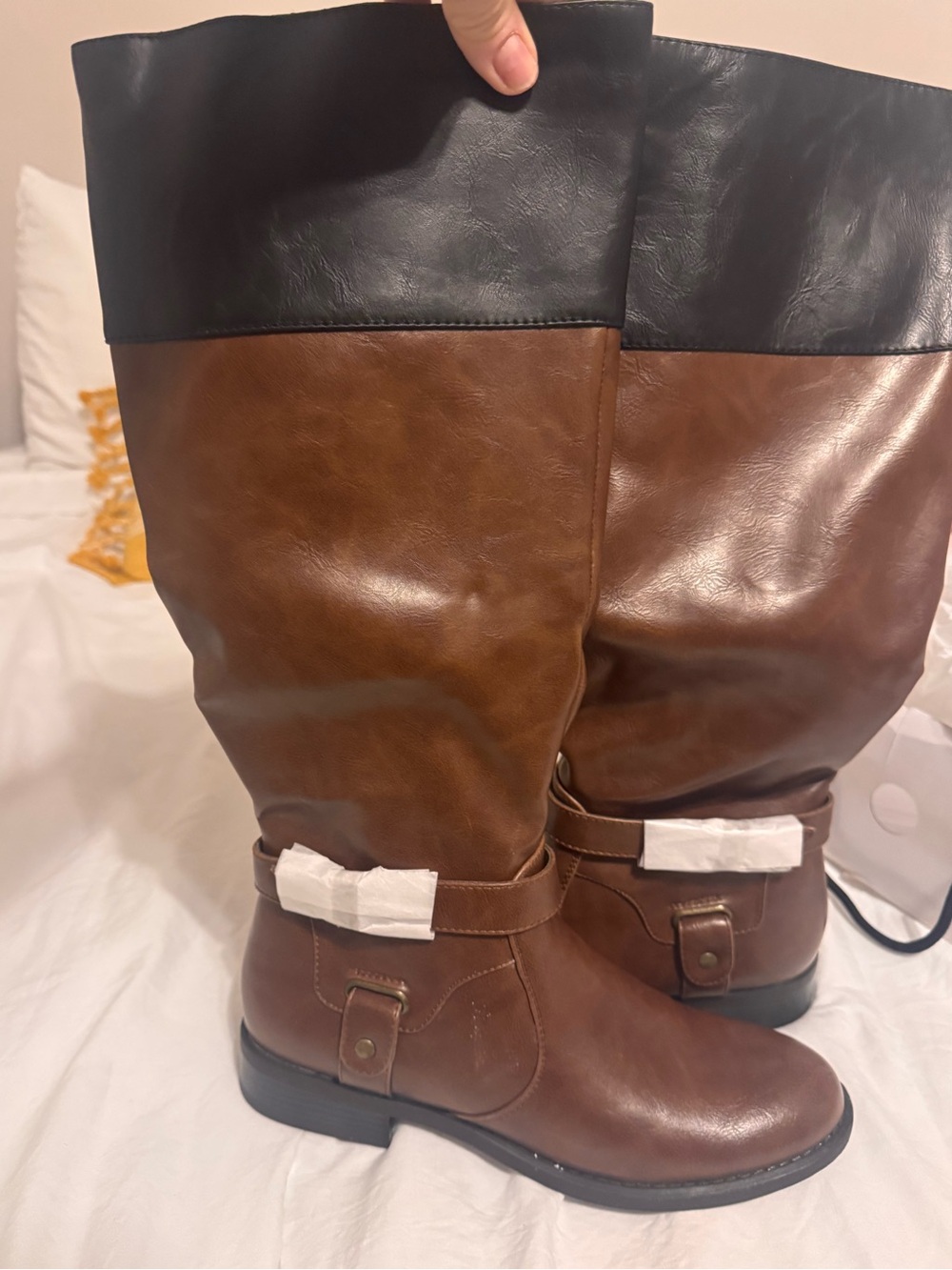 NEW Nine West Cognac & Black Tall Riding Boots 9.5M
